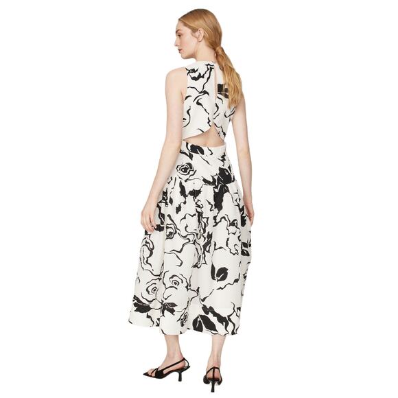 TANYA TAYLOR Black & White Floral Jackie Matelessé Open Back A-Line Dress Size 8 - Picture 2 of 10
